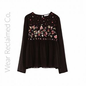 ZARA TRAFALUC Semi Sheer Embroidered Tunic Top